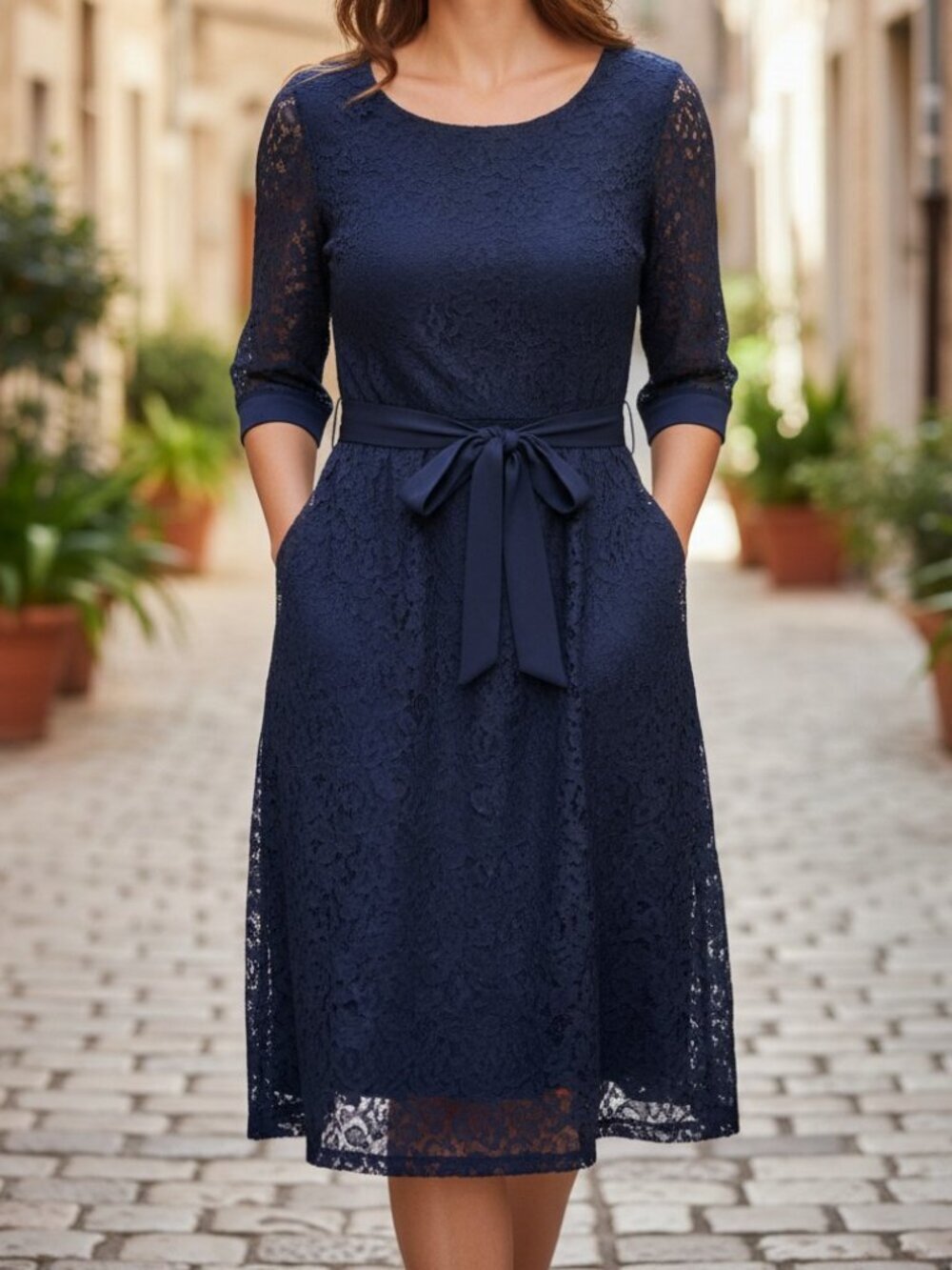 TAHARI Navy Blue Lace Dress